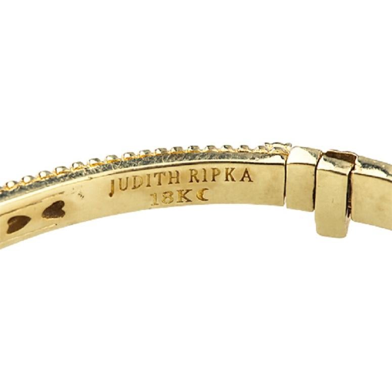 Women's Judith Ripka 18 Karat Yellow Gold and Diamond Hinged Romance Bangle Bracelet