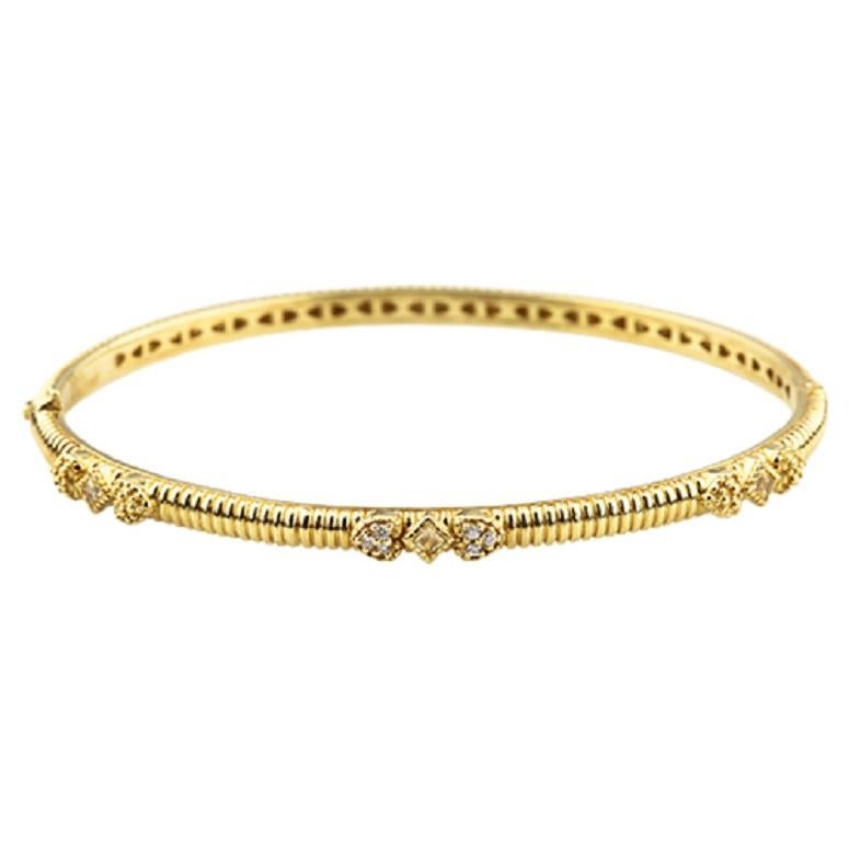 Judith Ripka 18 Karat Yellow Gold and Diamond Hinged Romance Bangle Bracelet