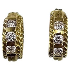Judith Ripka 18K Yellow Gold Diamond Huggie Hoop Earrings w/Pouch #24968