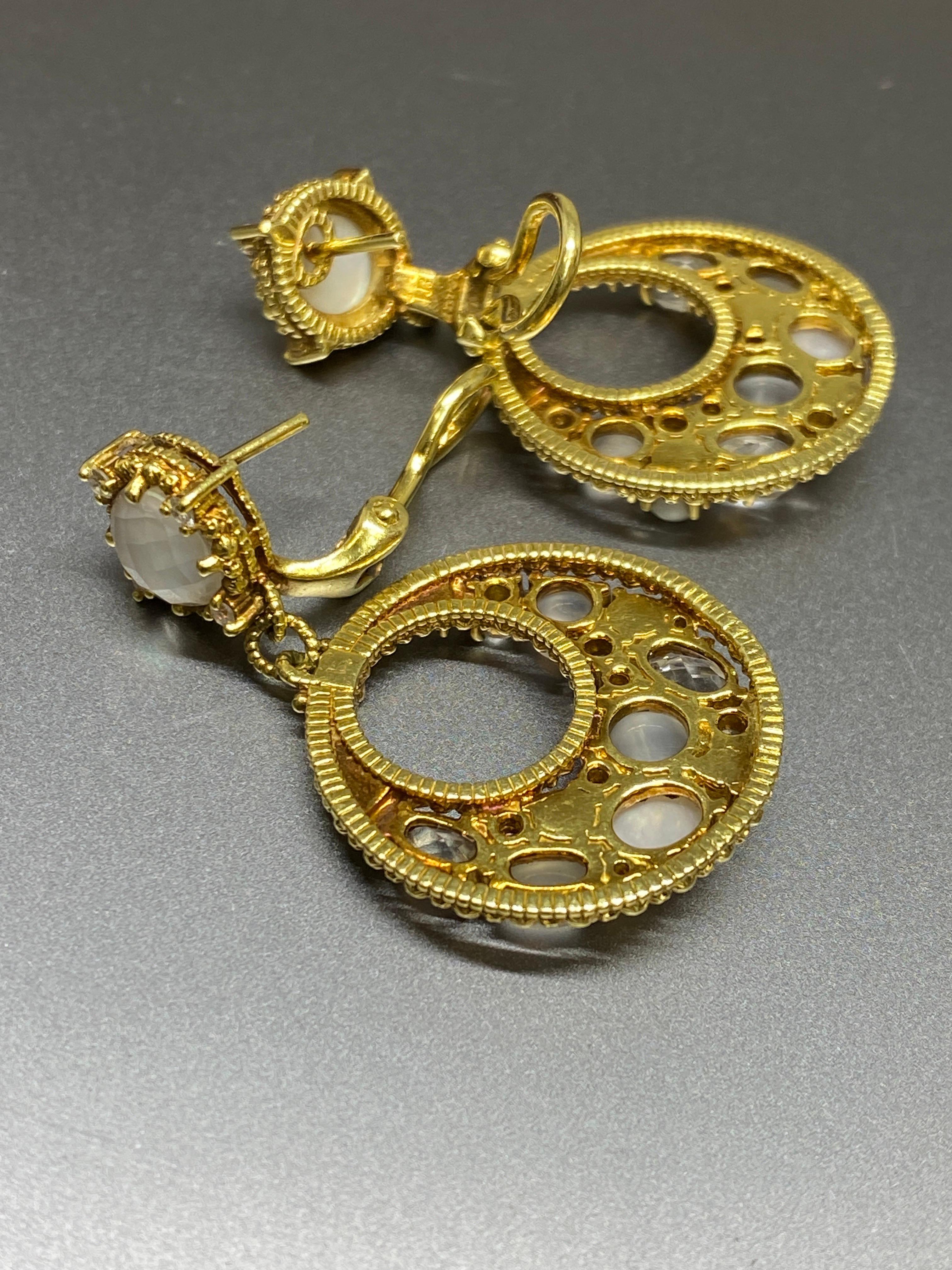 Judith Ripka 18k Yellow Gold Diamond, Moonstone & Gemstone Dangle Earrings For Sale 6