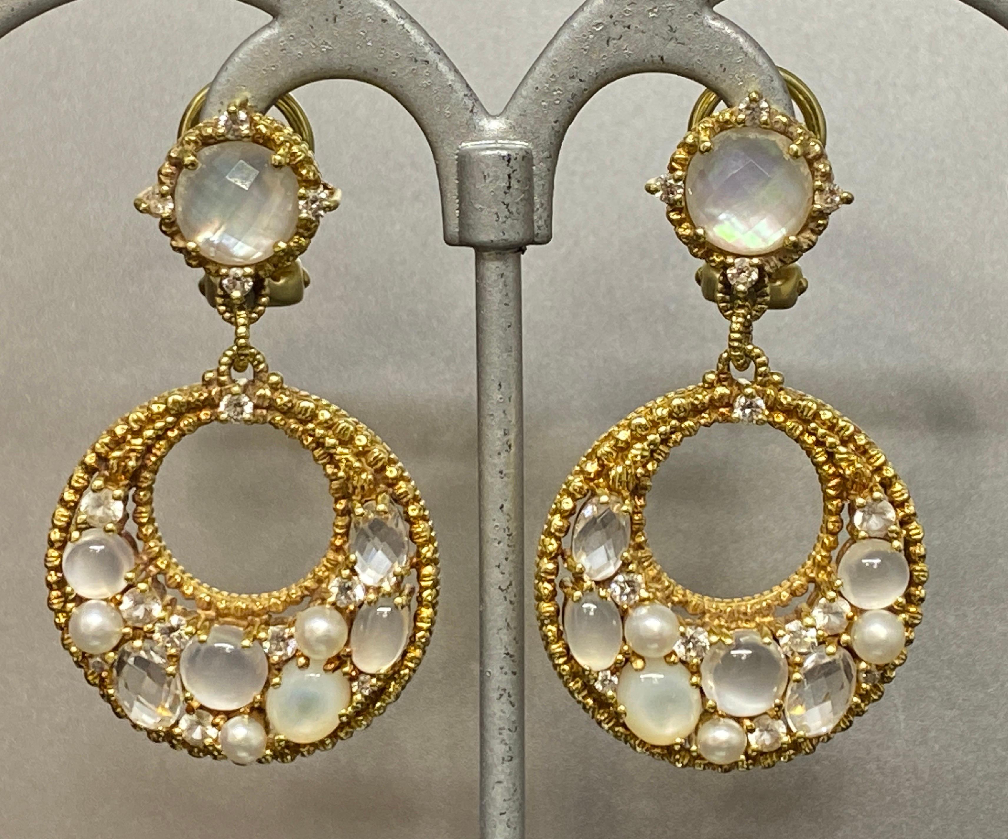 Upn for. your consideration is this pair of sparkling 18k yellow gold & gemstone earrings from innovative designer, Judith Ripka.   Known for her design and mixing of eclectic gems along with diamonds and gold, Ripka has done a superb job with these