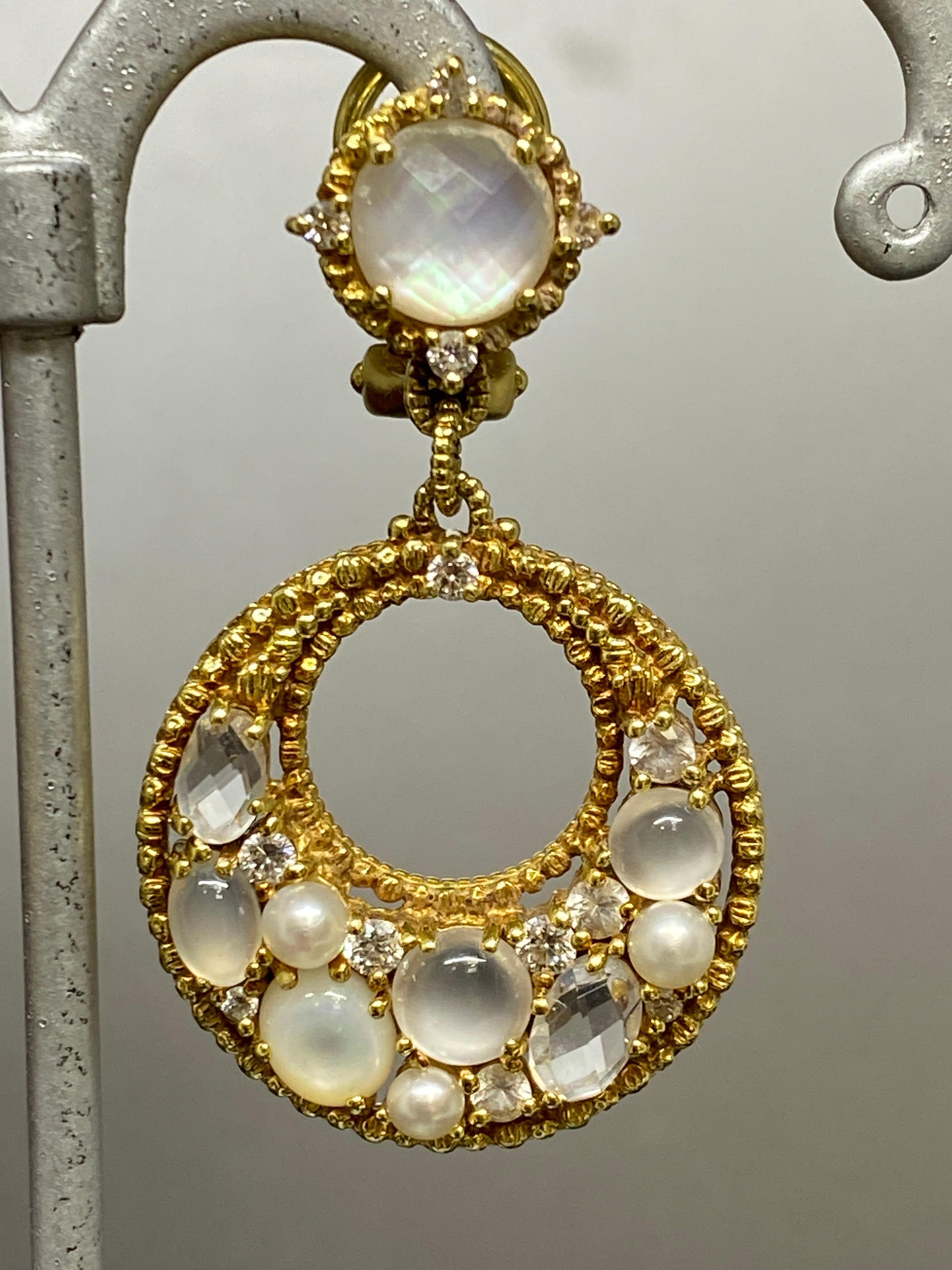 Women's Judith Ripka 18k Yellow Gold Diamond, Moonstone & Gemstone Dangle Earrings For Sale