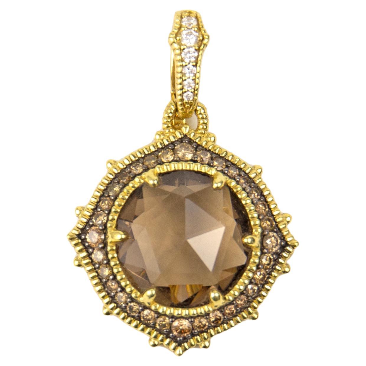 Judith Ripka 18k Yellow Gold Diamond & Quartz Pendant For Sale