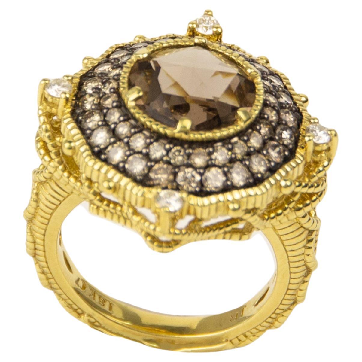 Judith Ripka 18k Yellow Gold Diamond & Quartz Ring For Sale