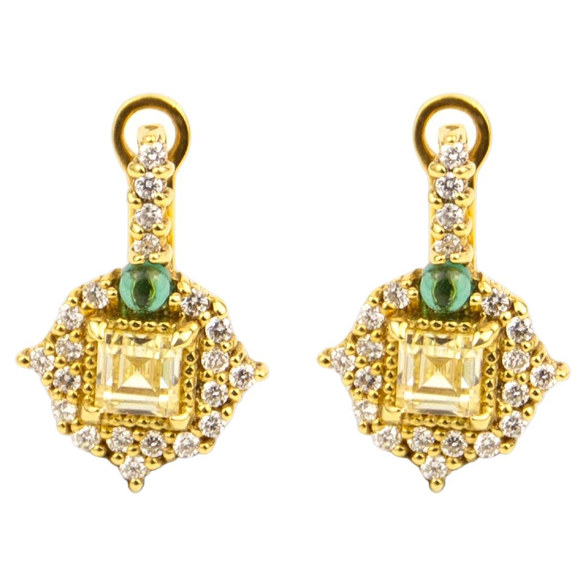 Judith Ripka 18k Yellow Gold Diamond&Quartz&Canary Crystal Earrings