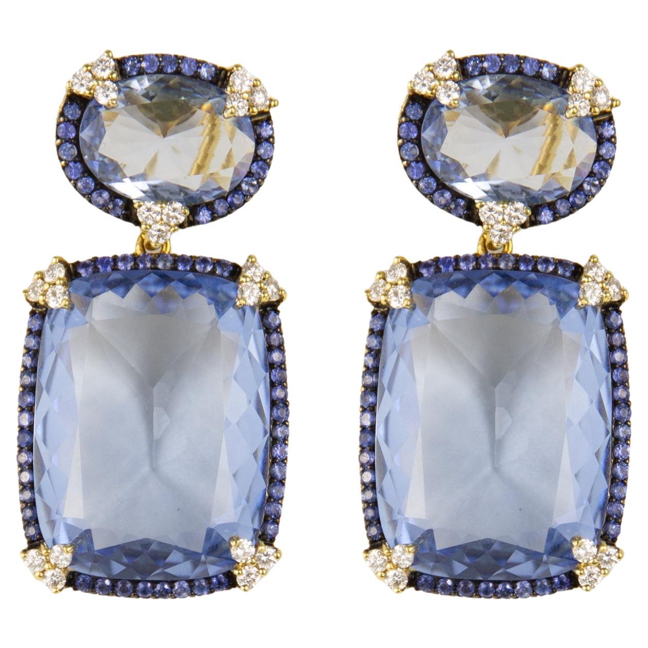 Judith Ripka 18k Yellow Gold Diamond & Quartz & Sapphire Earrings