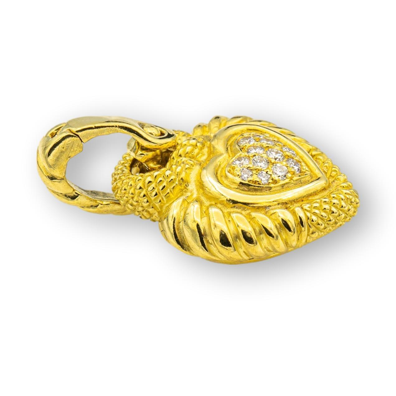 Contemporary Judith Ripka 18K Yellow Gold Heart Charm Enhancer Pendant with Pave Diamonds