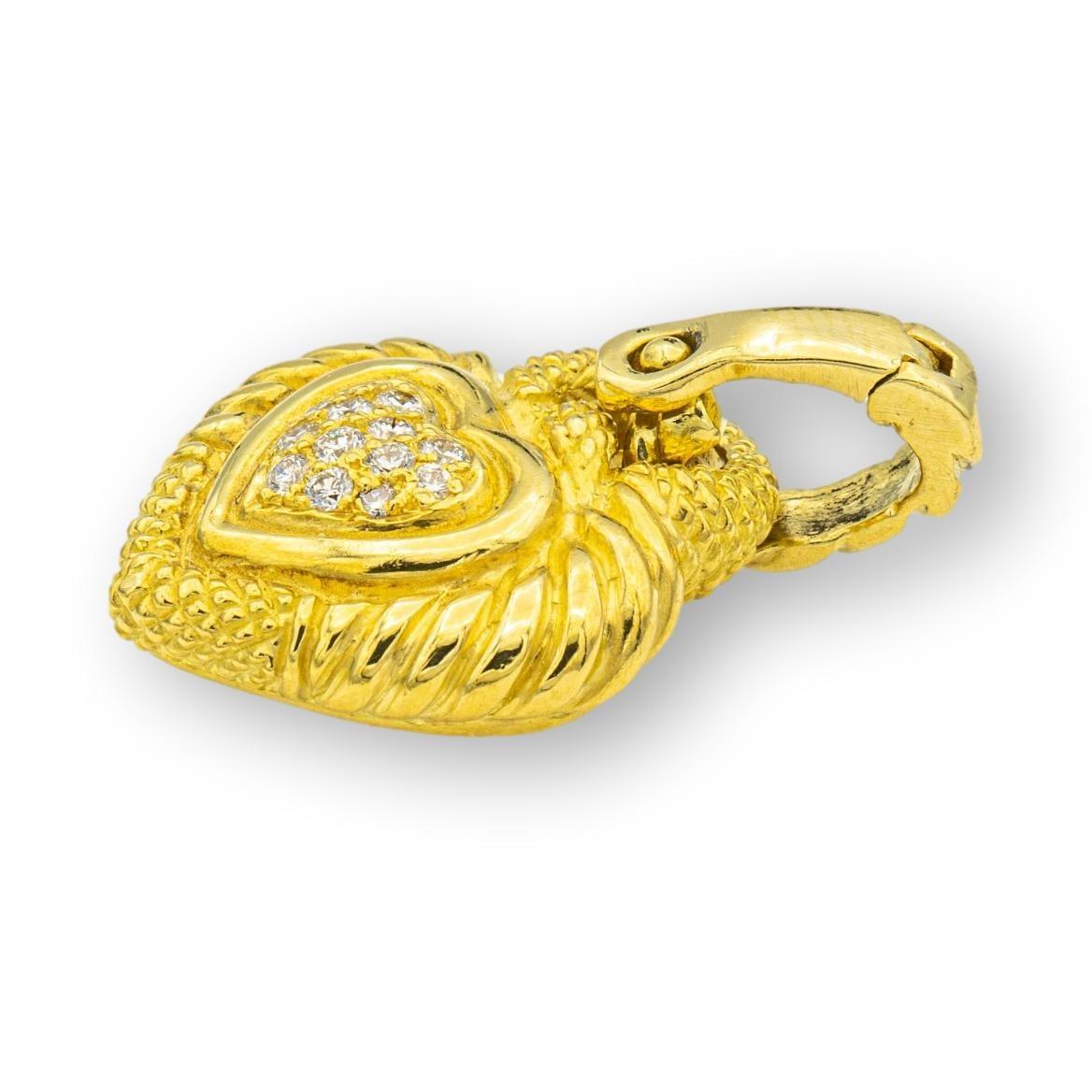 Round Cut Judith Ripka 18K Yellow Gold Heart Charm Enhancer Pendant with Pave Diamonds