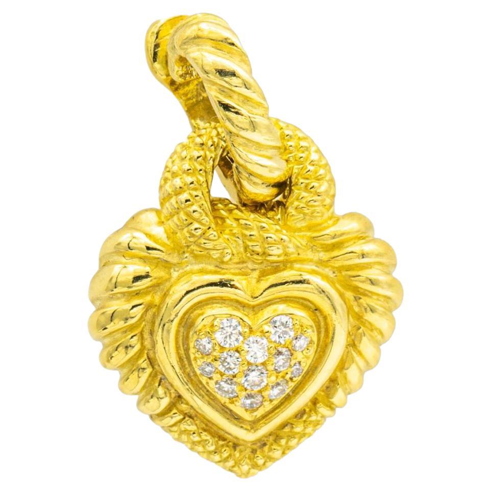 Judith Ripka 18K Yellow Gold Heart Charm Enhancer Pendant with Pave Diamonds