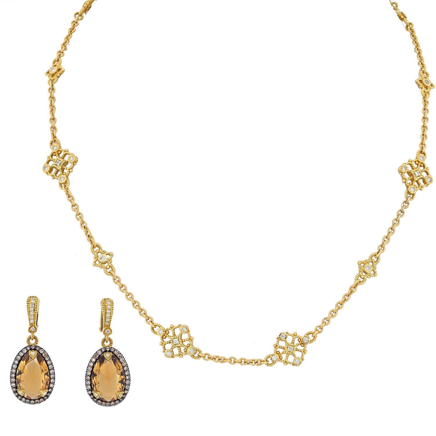 Modern Judith Ripka 18K Yellow Gold Necklace & Earrings Jewelry Set