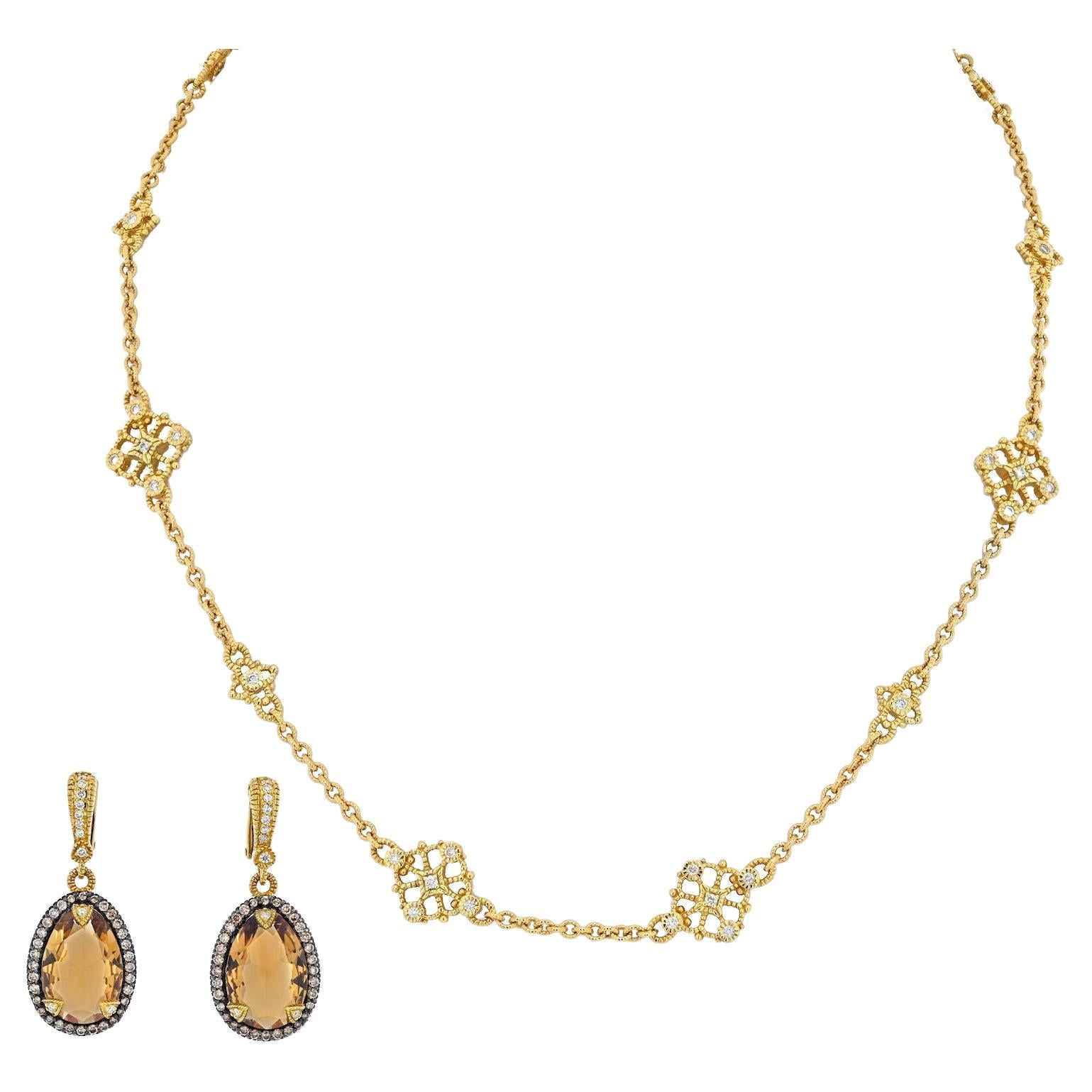 Judith Ripka 18K Yellow Gold Necklace & Earrings Jewelry Set