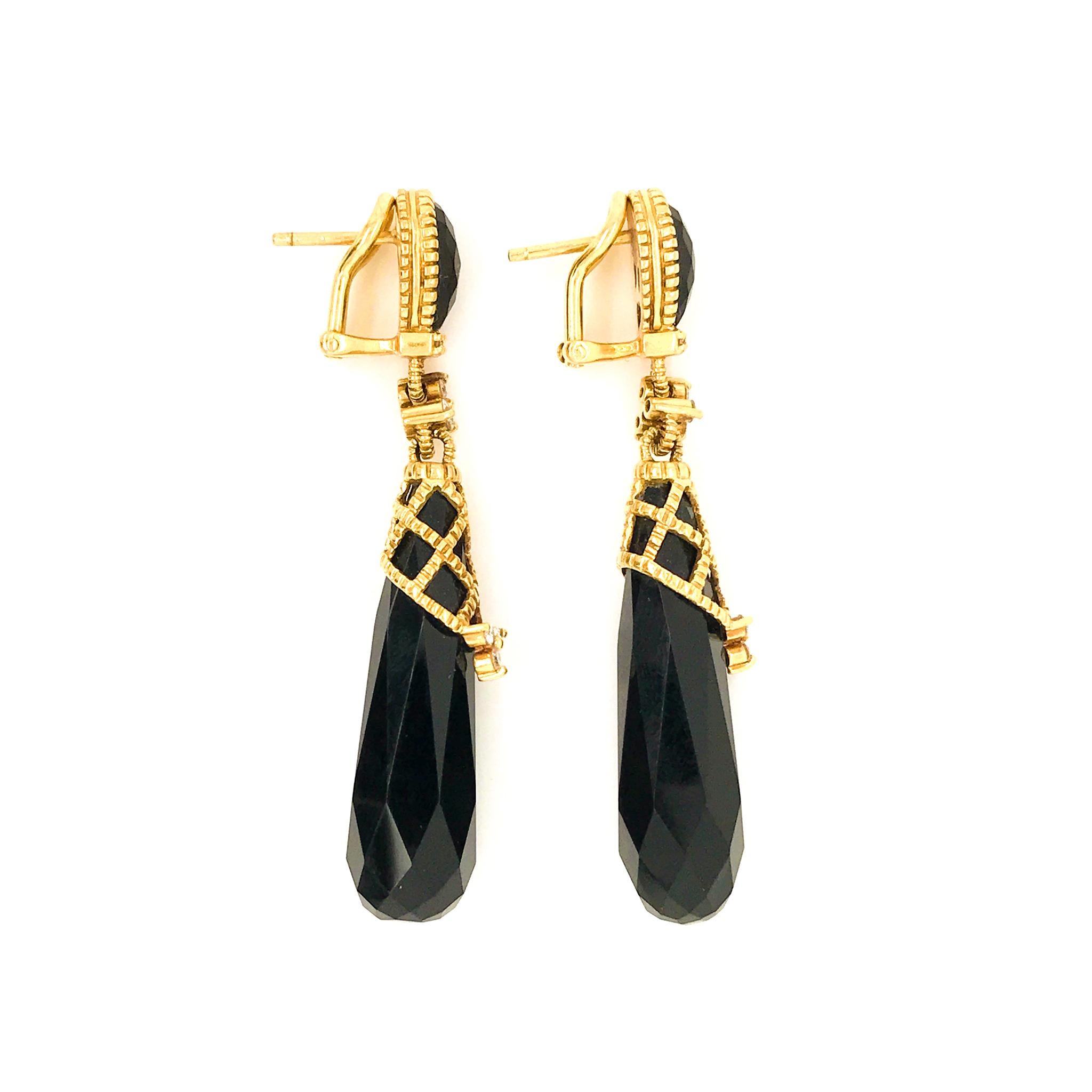 Women's Judith Ripka 18 Karat Yellow Gold Onyx and Diamond Dangle Earrings