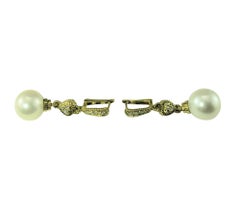 Judith Ripka 18K Yellow Gold Pearl and Diamond Dangle Earrings #19925