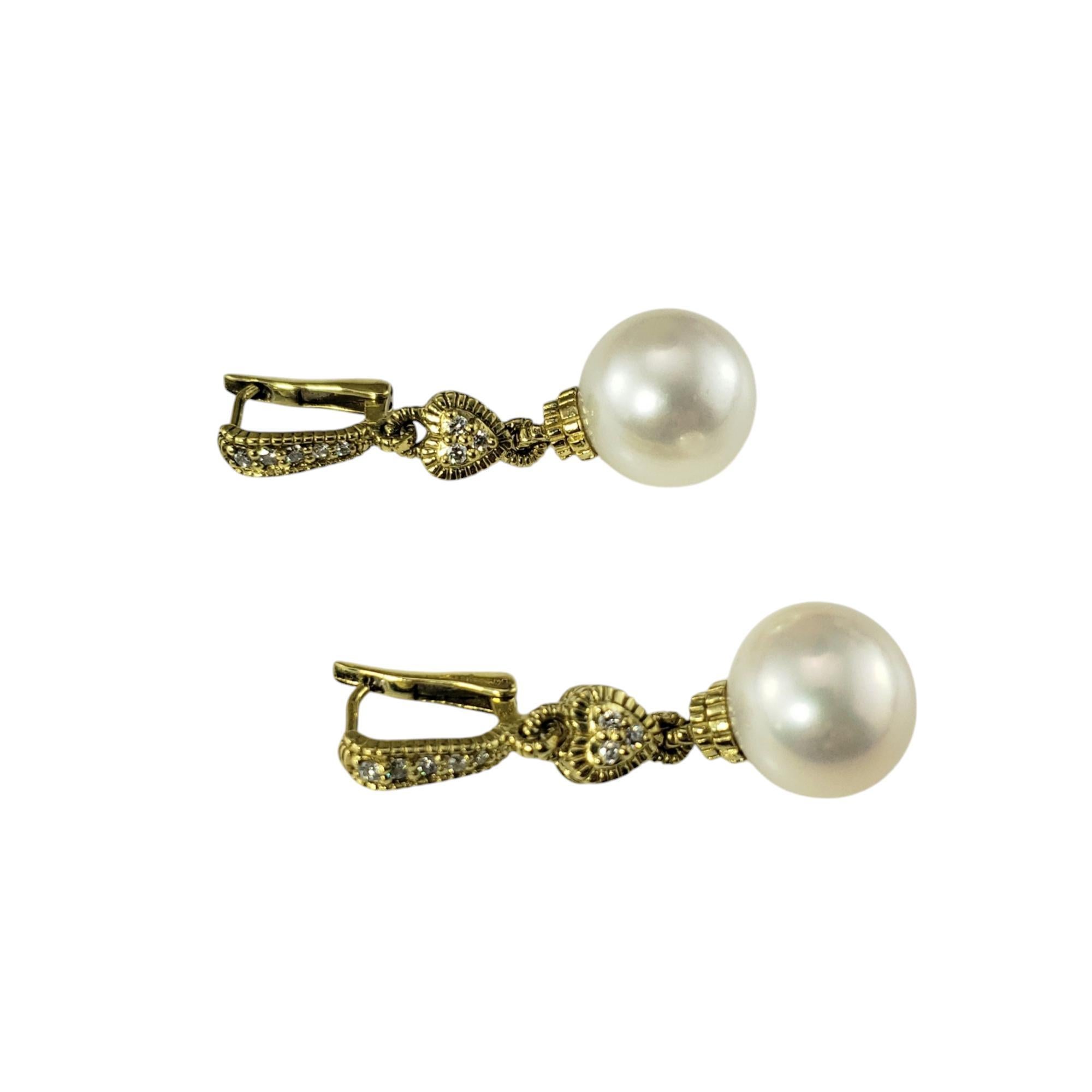 Round Cut Judith Ripka 18K Yellow Gold Pearl and Diamond Dangle Earrings #19925