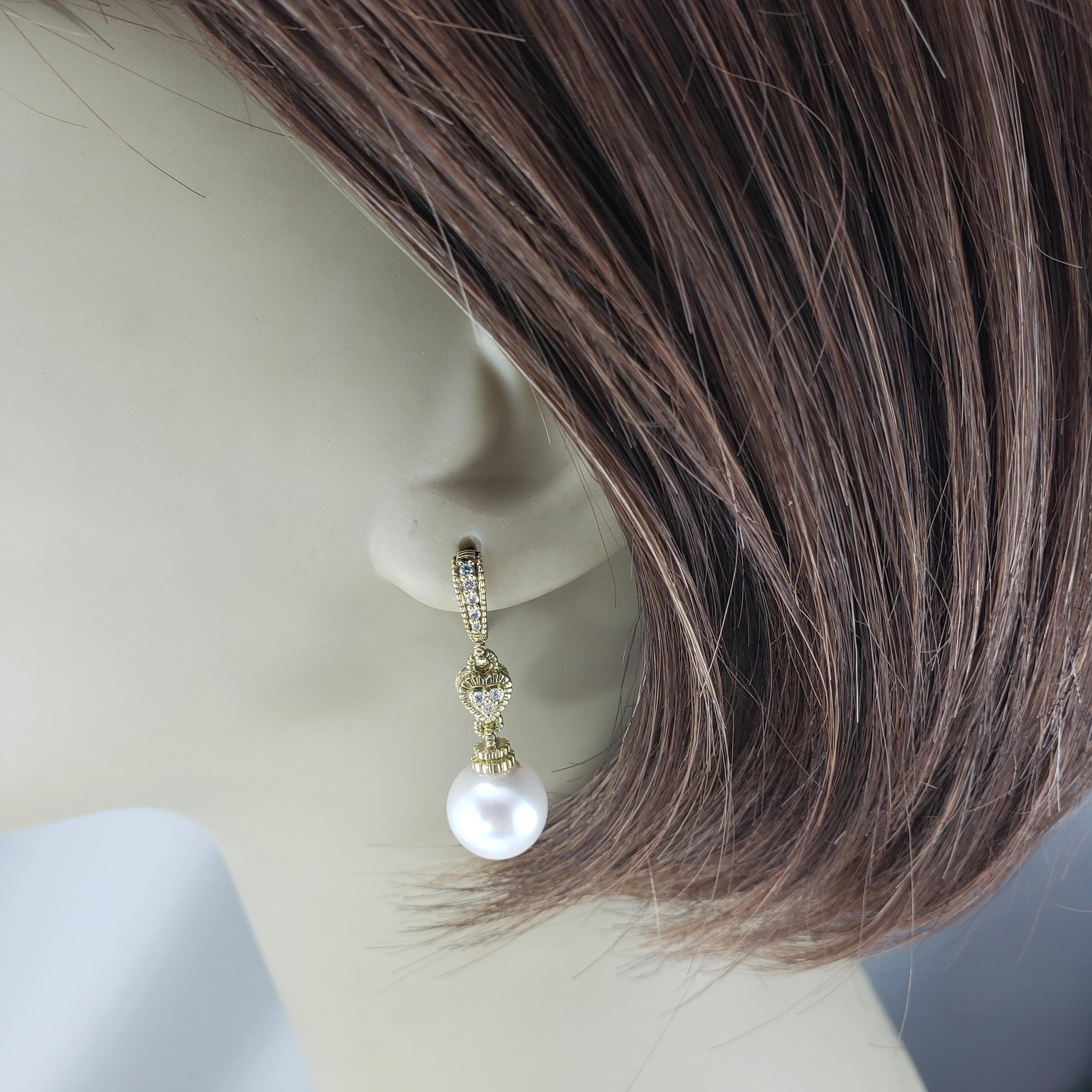 Judith Ripka 18K Yellow Gold Pearl and Diamond Dangle Earrings #19925 1