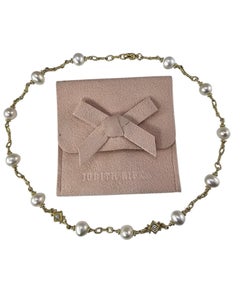 Judith Ripka 18K Yellow Gold Pearl Diamond Station Necklace w/Pouch 16" #24617