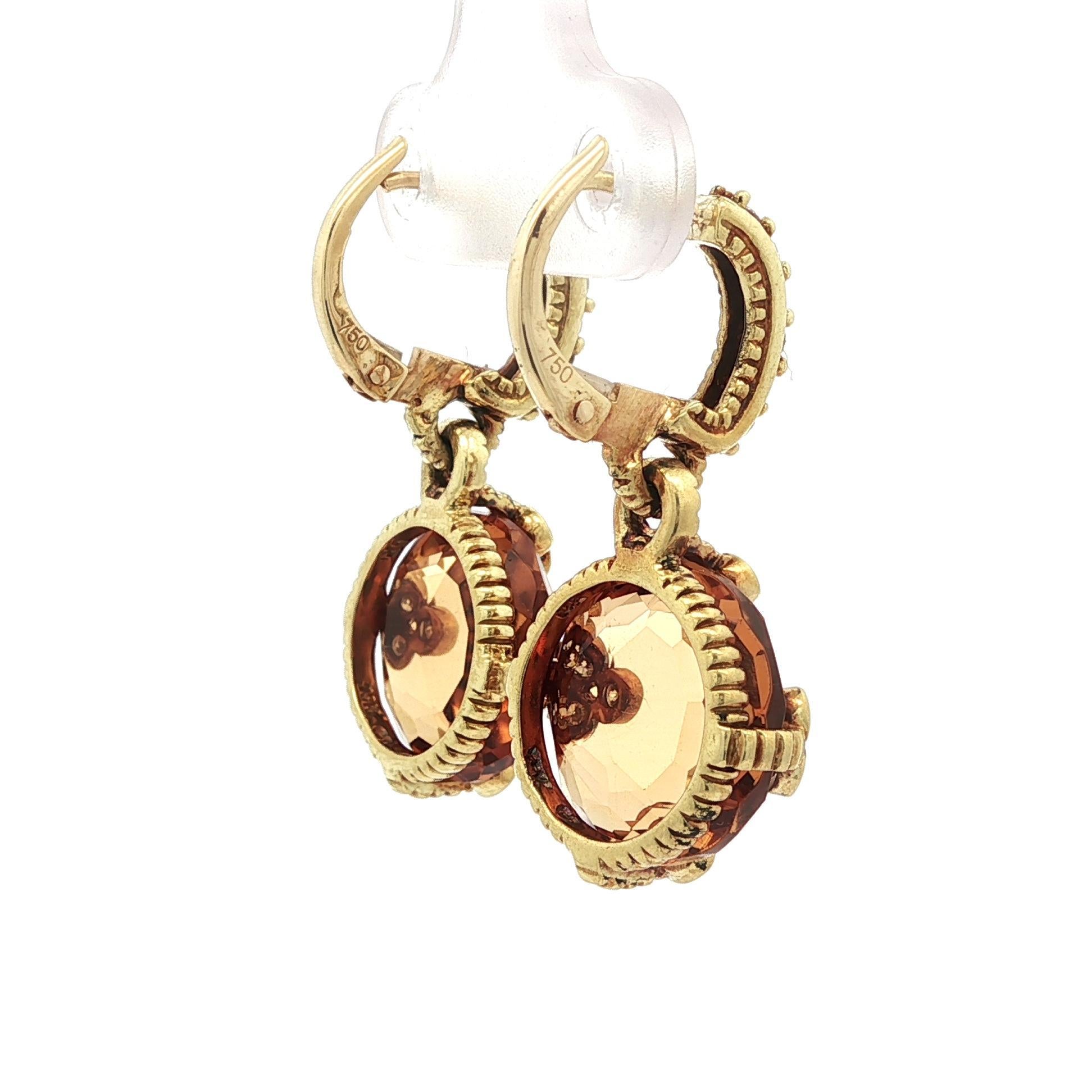 Orecchini a goccia in oro giallo 18 carati con citrino e diamanti di Judith Ripka In condizioni buone in vendita a Montclair, NJ