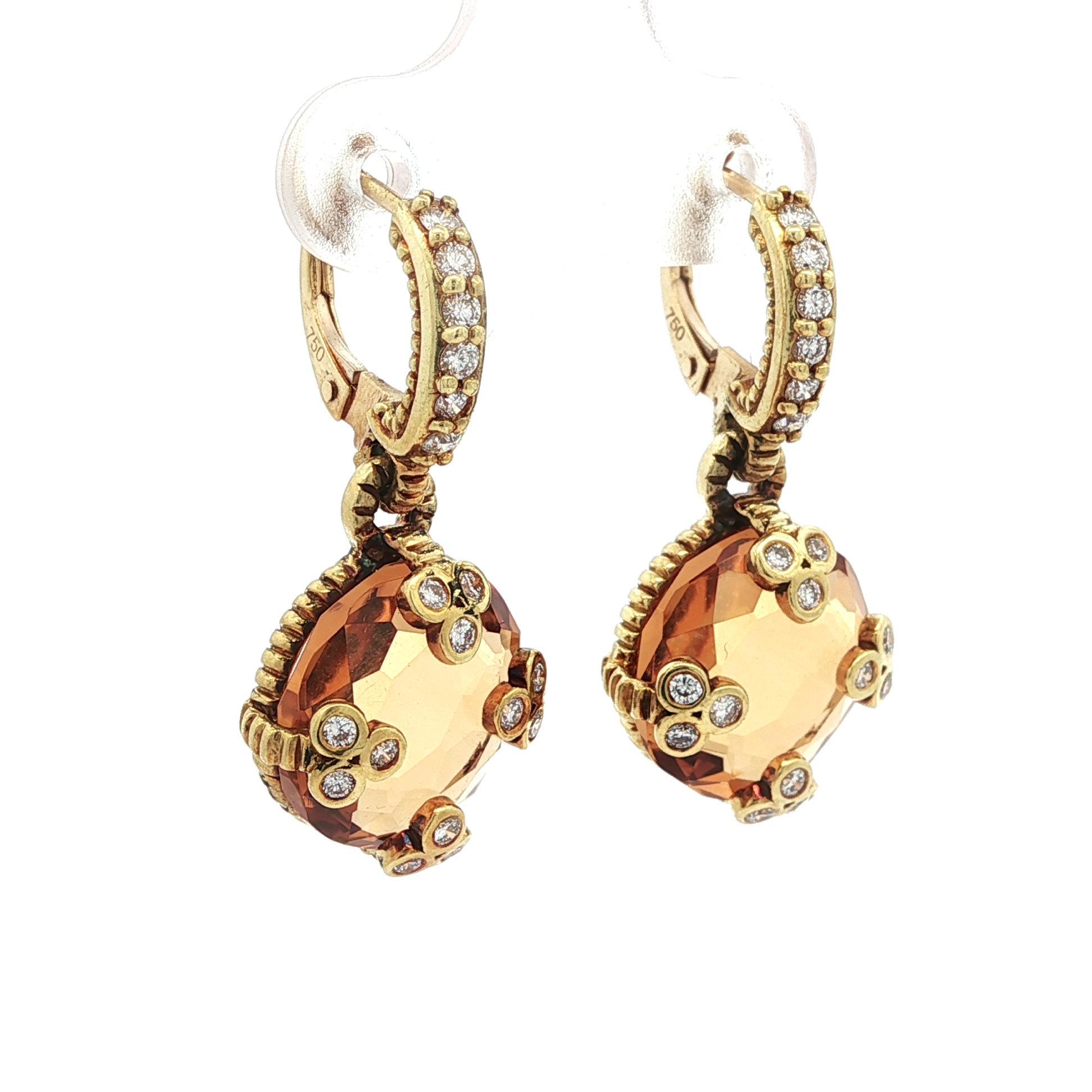 Orecchini a goccia in oro giallo 18 carati con citrino e diamanti di Judith Ripka in vendita 1