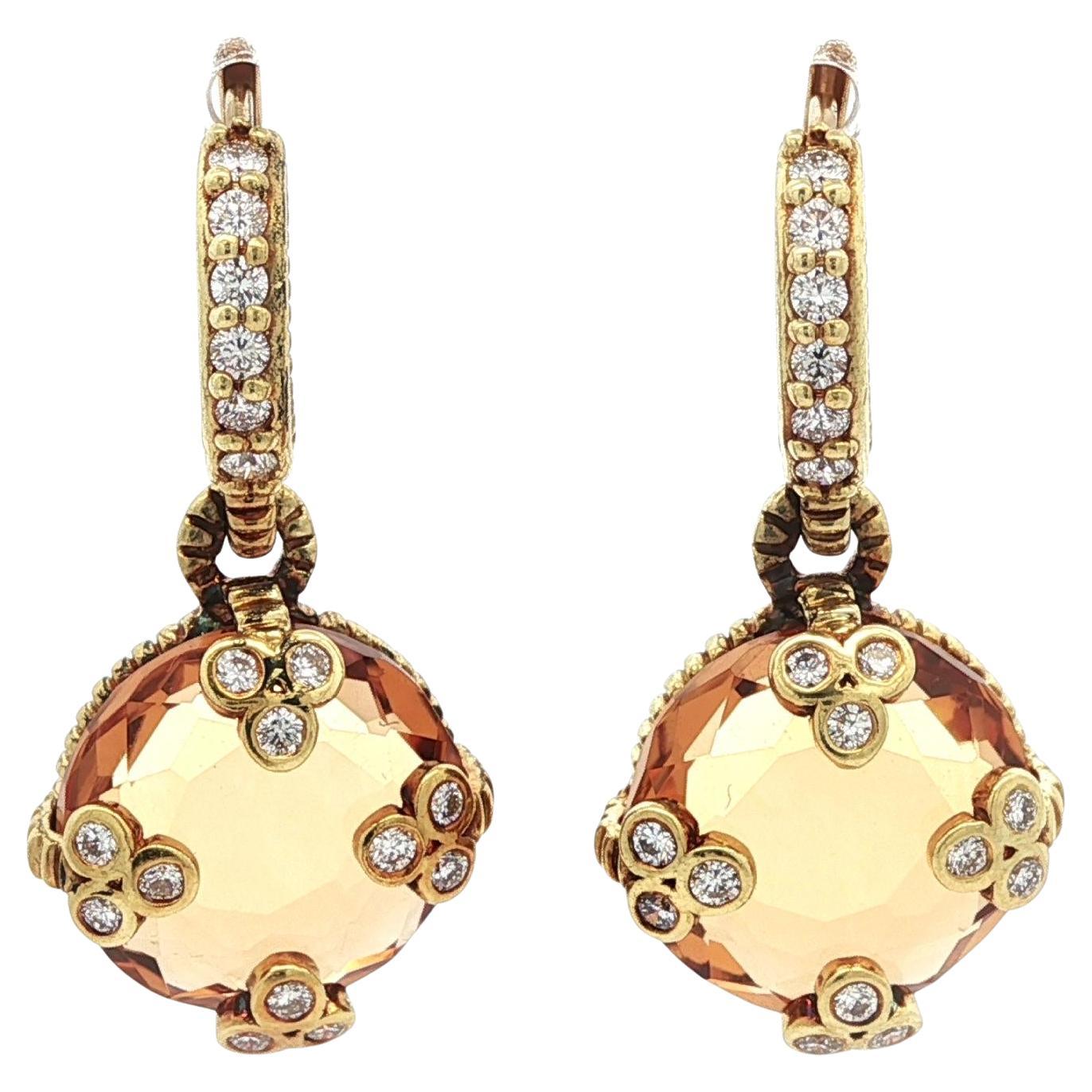 Orecchini a goccia in oro giallo 18 carati con citrino e diamanti di Judith Ripka