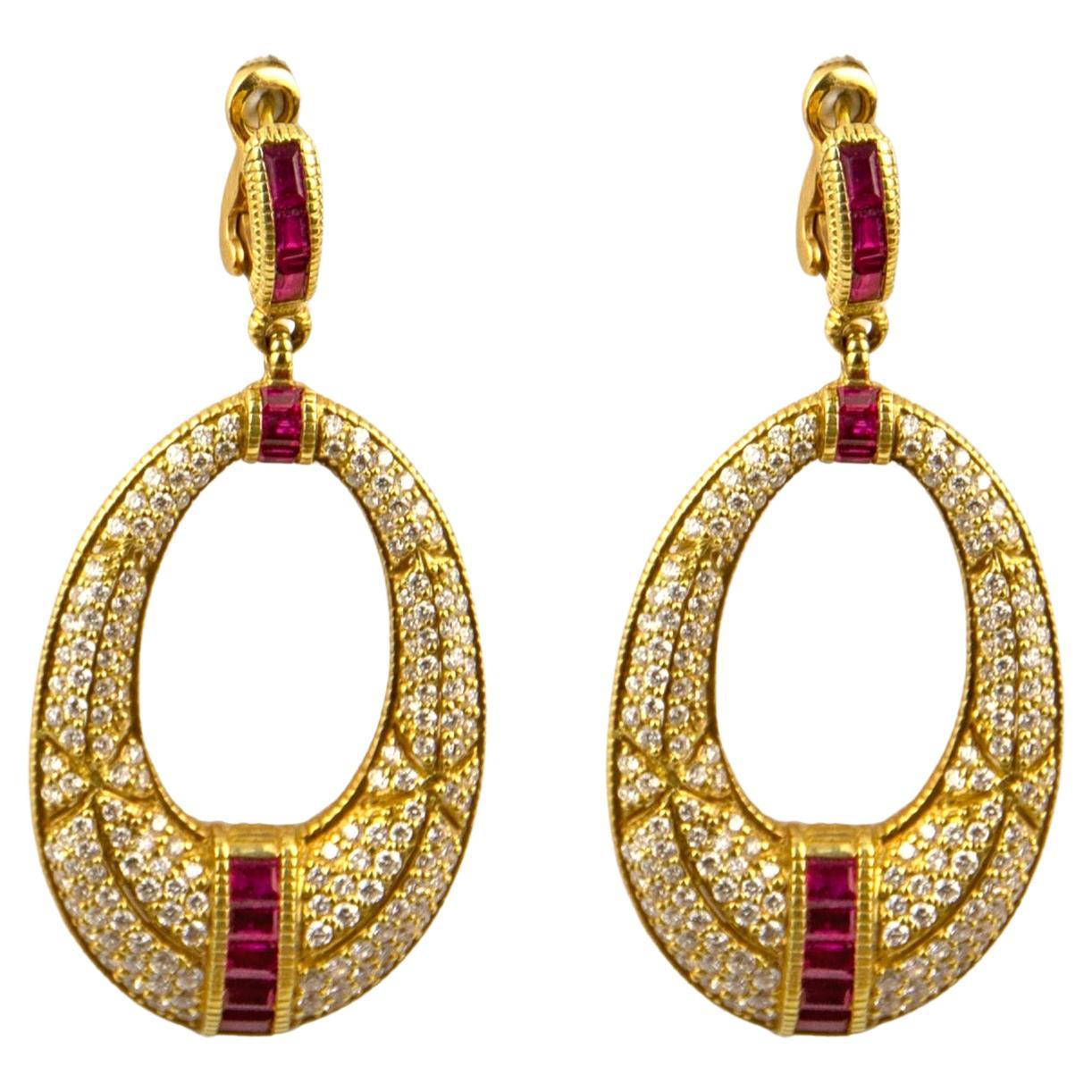 Judith Ripka 18k Yellow Gold Ruby & Diamond Earrings For Sale