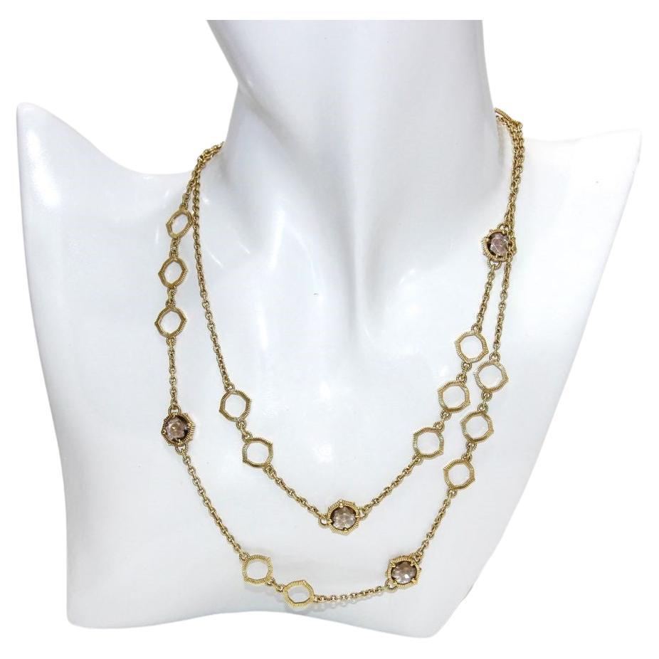 Judith Ripka 18K Yellow Gold Smoky Quartz Necklace For Sale