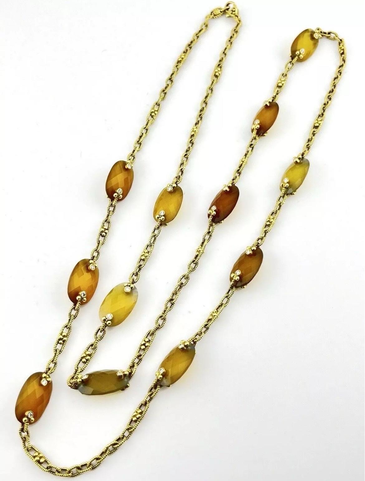 Judith Ripka 18k Yellow Gold Two Sided Diamond Citrine Sautoir Necklace For Sale 6