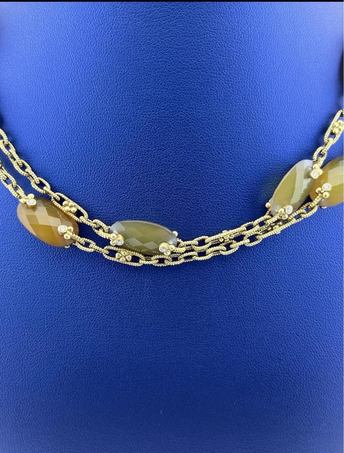 Judith Ripka 18k Yellow Gold Two Sided Diamond Citrine Sautoir Necklace For Sale 7