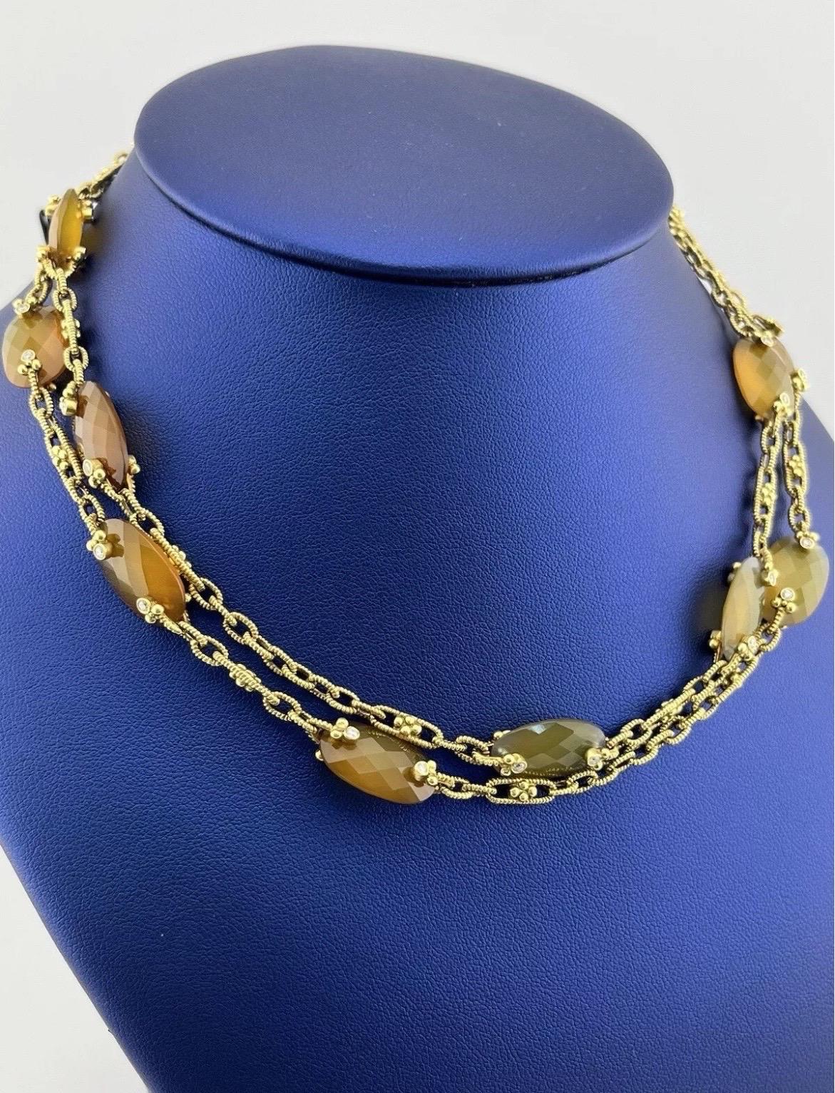 Oval Cut Judith Ripka 18k Yellow Gold Two Sided Diamond Citrine Sautoir Necklace For Sale