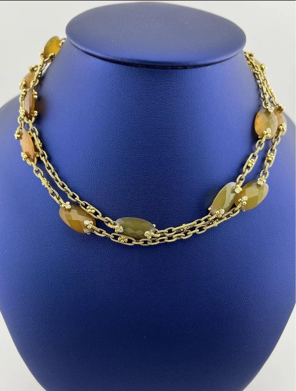Judith Ripka 18k Yellow Gold Two Sided Diamond Citrine Sautoir Necklace In Good Condition For Sale In Boca Raton, FL