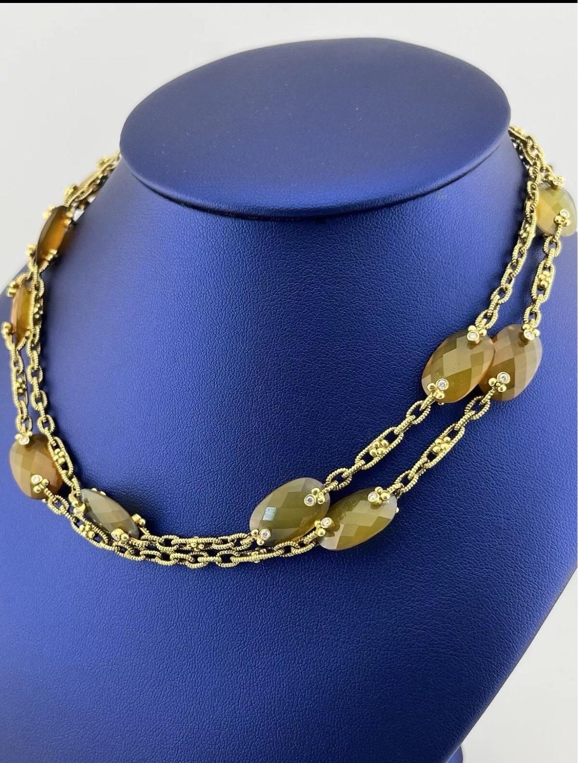 Women's Judith Ripka 18k Yellow Gold Two Sided Diamond Citrine Sautoir Necklace For Sale