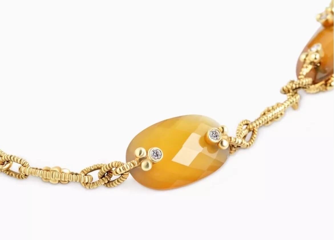 Judith Ripka 18k Yellow Gold Two Sided Diamond Citrine Sautoir Necklace For Sale 1