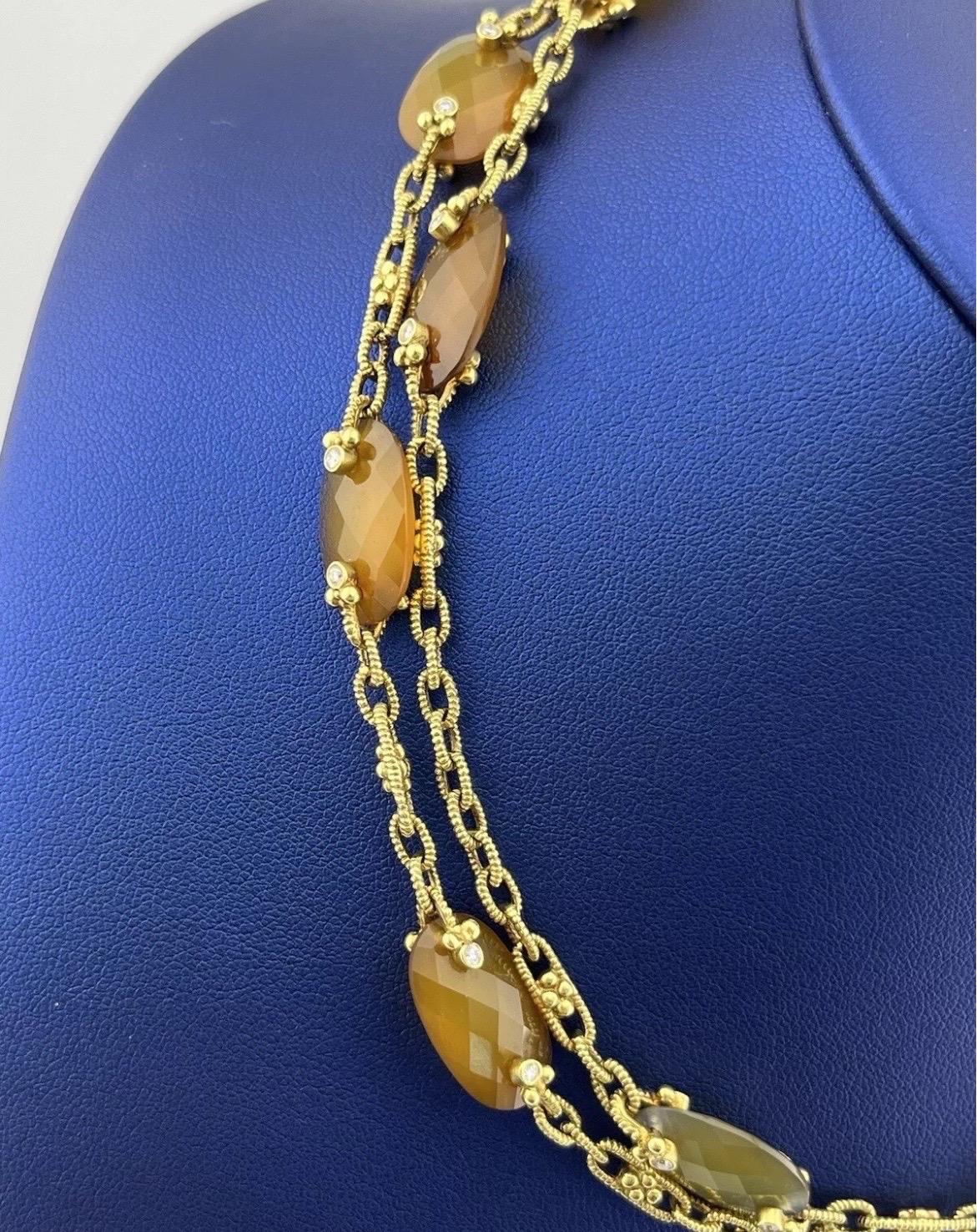Judith Ripka 18k Yellow Gold Two Sided Diamond Citrine Sautoir Necklace For Sale 2
