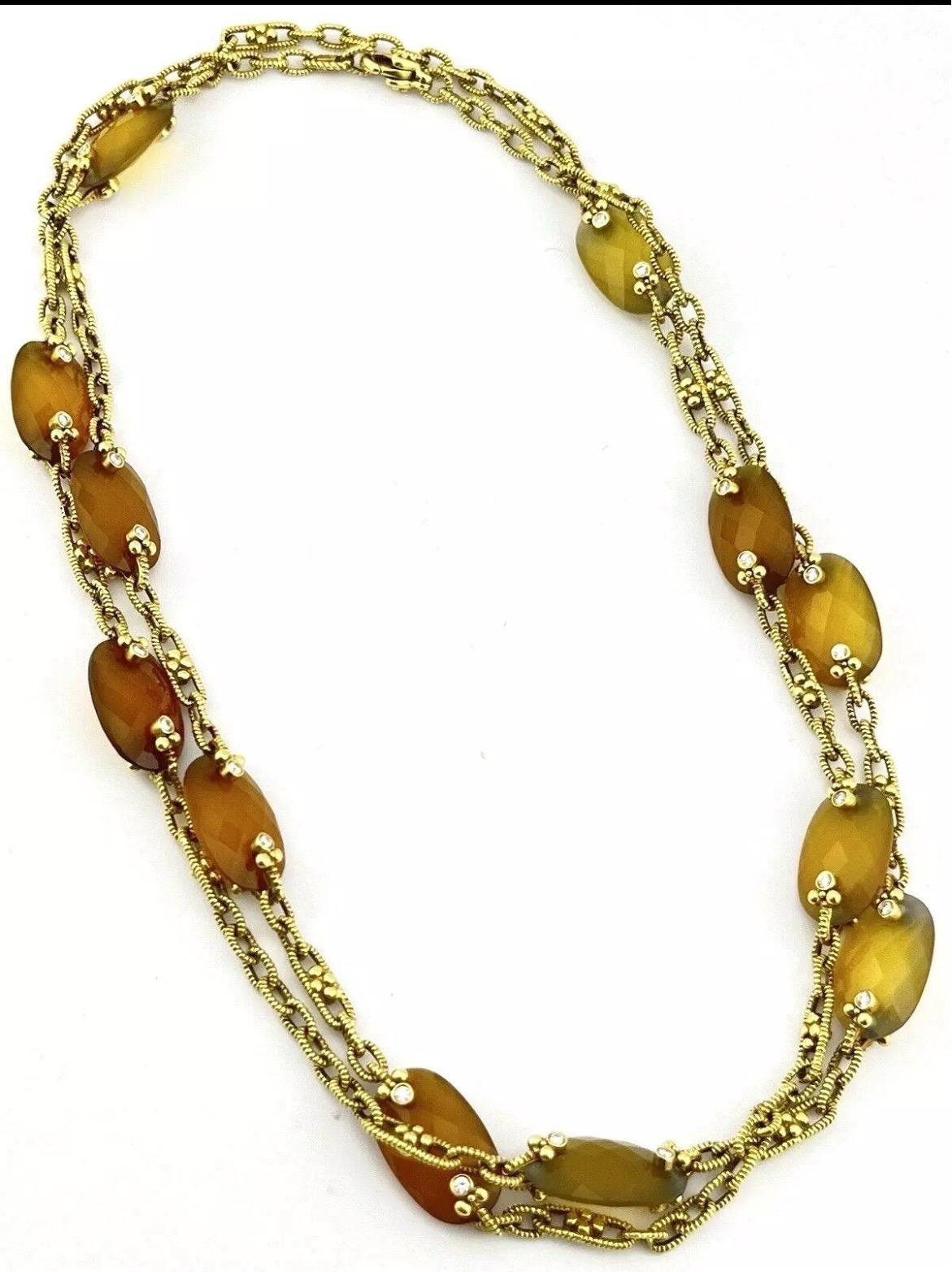 Judith Ripka 18k Yellow Gold Two Sided Diamond Citrine Sautoir Necklace For Sale 3
