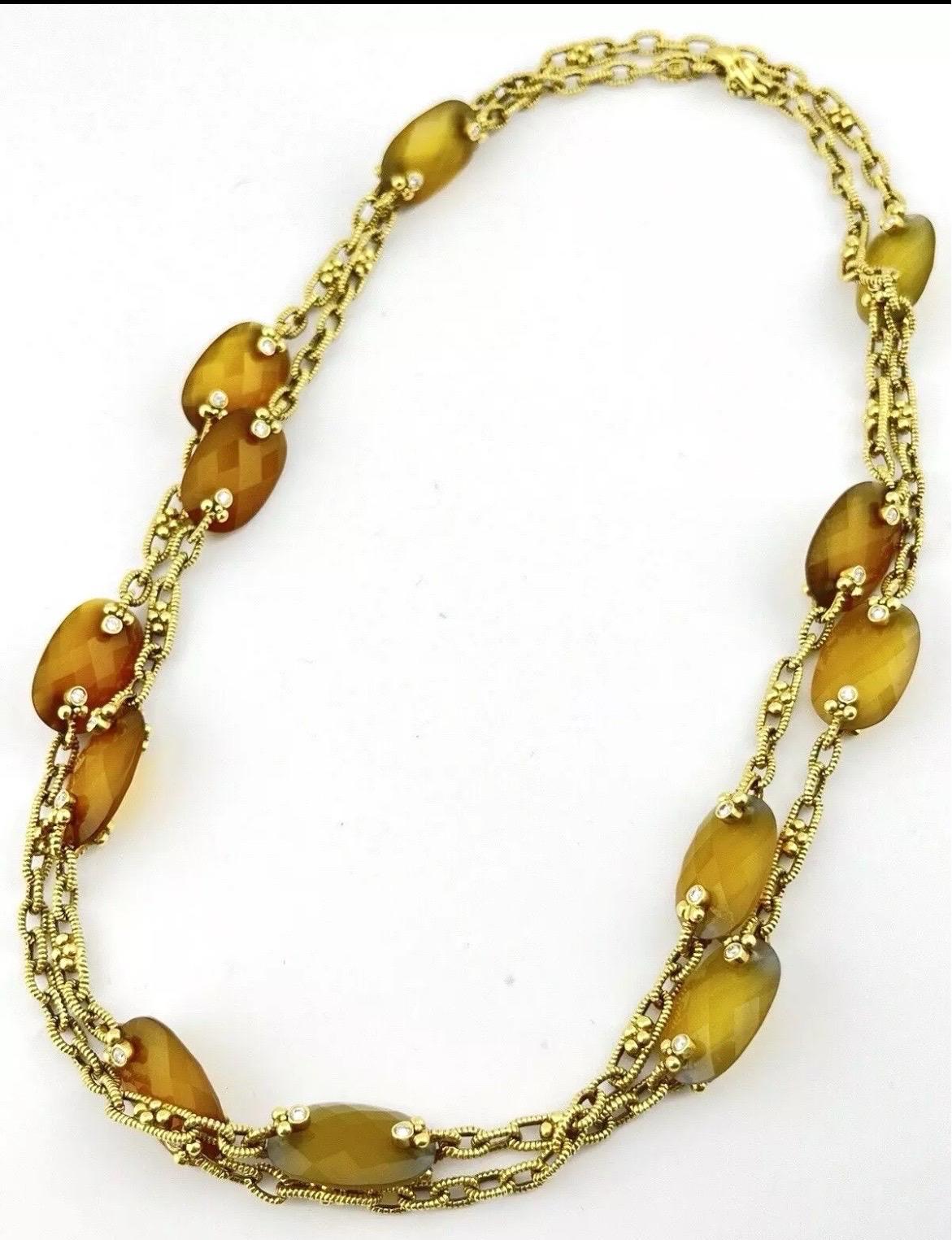 Judith Ripka 18k Yellow Gold Two Sided Diamond Citrine Sautoir Necklace For Sale 4