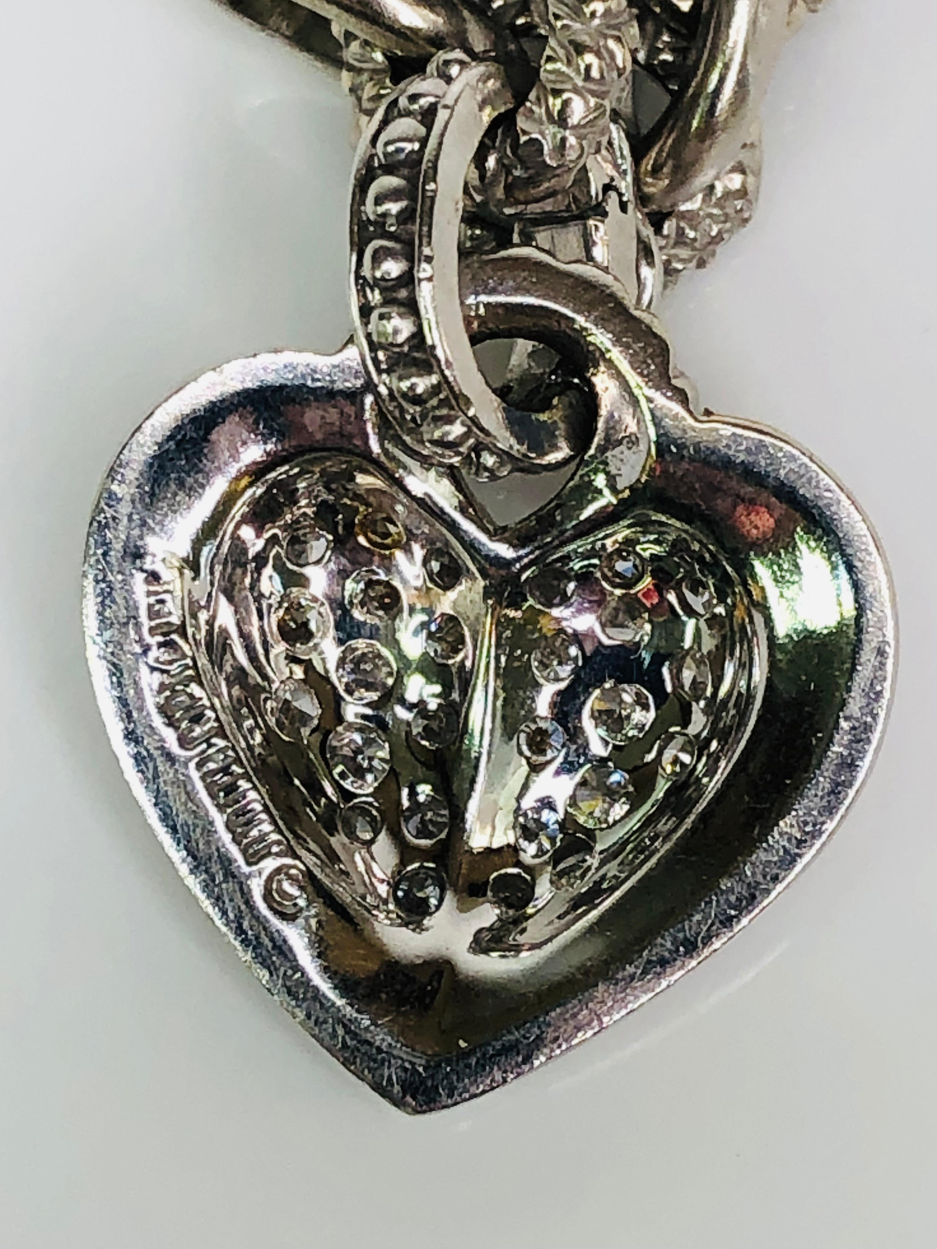 Round Cut Judith Ripka 18KW Diamond Heart Pendant Necklace For Sale