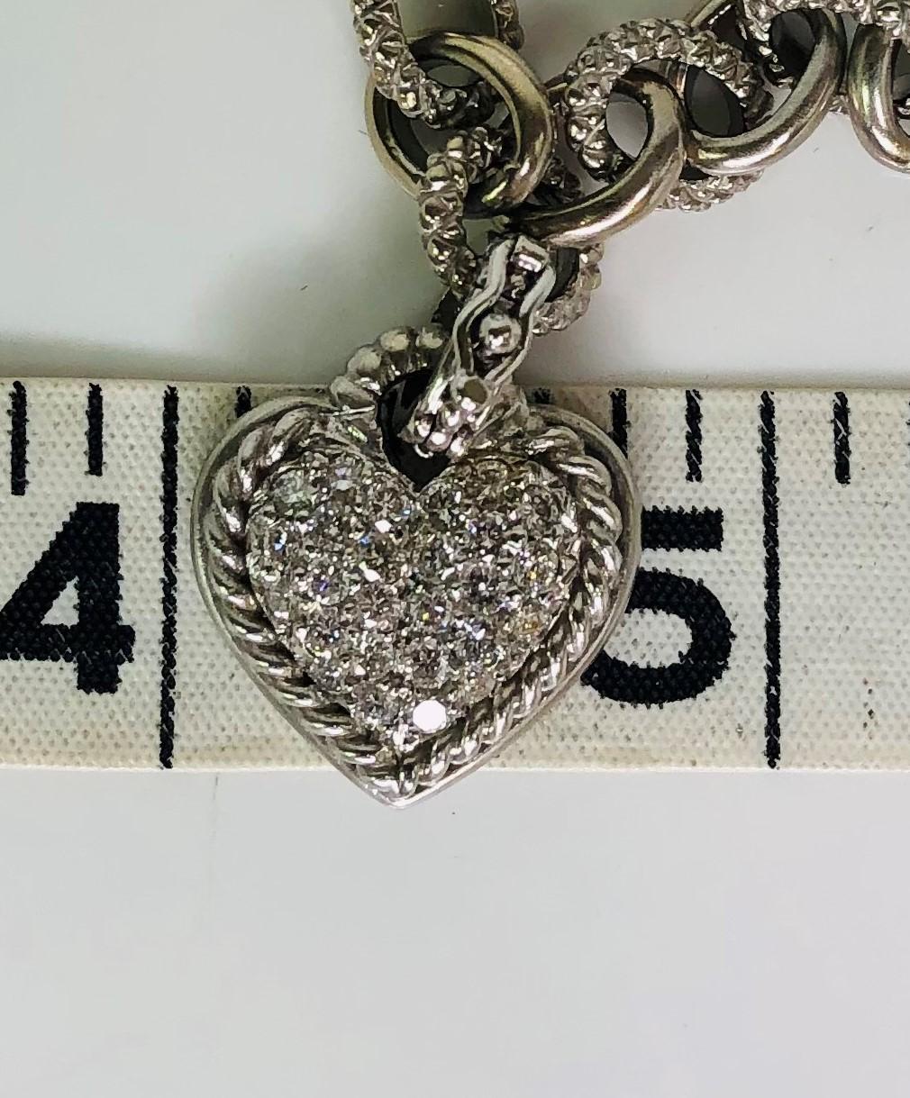 Judith Ripka 18KW Diamond Heart Pendant Necklace In Excellent Condition For Sale In Cincinnati, OH