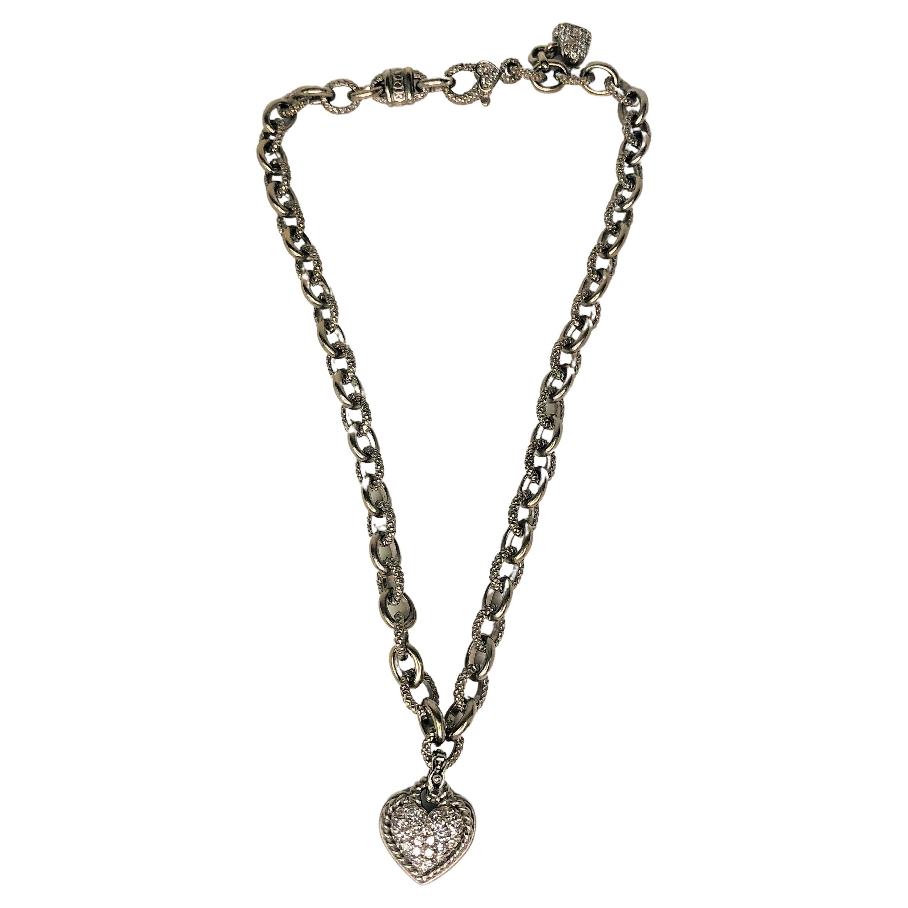 Judith Ripka 18KW Diamond Heart Pendant Necklace For Sale