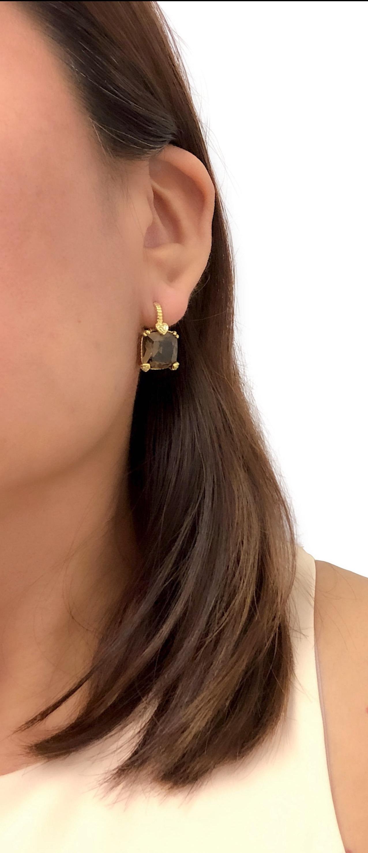 Women's Judith Ripka 18ky Gold and Diamond Smokey Quartz Lever-Back Dangle Earrings