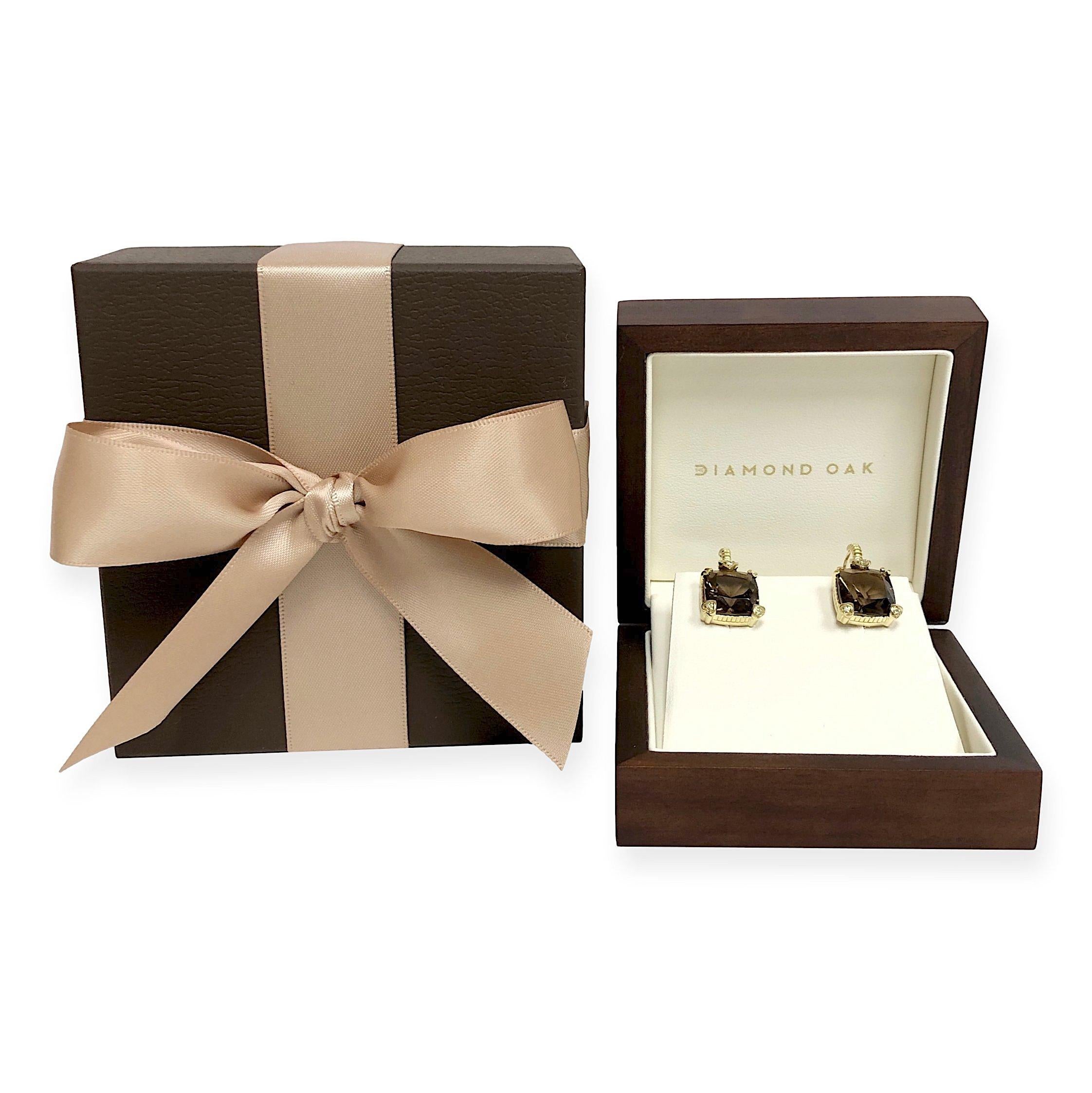 Judith Ripka 18ky Gold and Diamond Smokey Quartz Lever-Back Dangle Earrings For Sale 1
