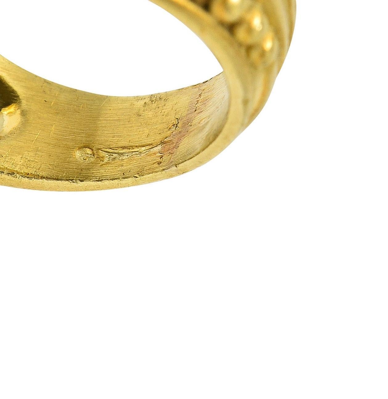 Judith Ripka 1990's Lava Rock Cameo Diamond 18 Karat Gold Vintage Signet Ring 3