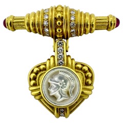 Judith Ripka 2 Piece Gold Brooch/Pendant With Diamonds, Rubies & Mother of Pearl