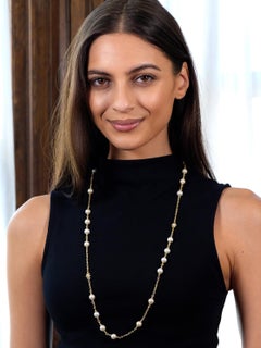 Judith Ripka 2000's Akoya Pearl Diamond 18 Karat Yellow Gold Station Necklace