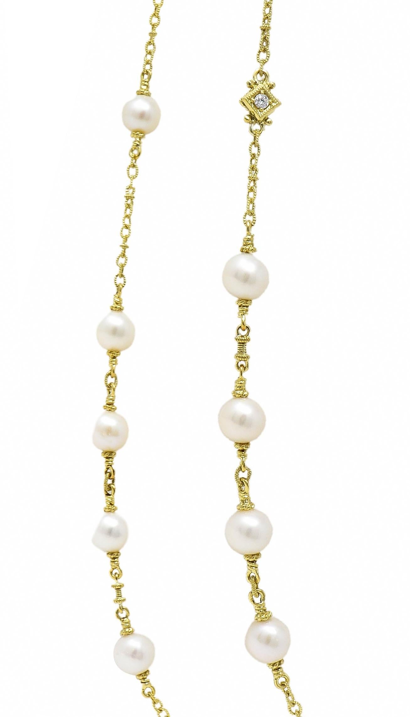 Judith Ripka 2000's Akoya Pearl Diamond 18 Karat Yellow Gold Station Necklace 1