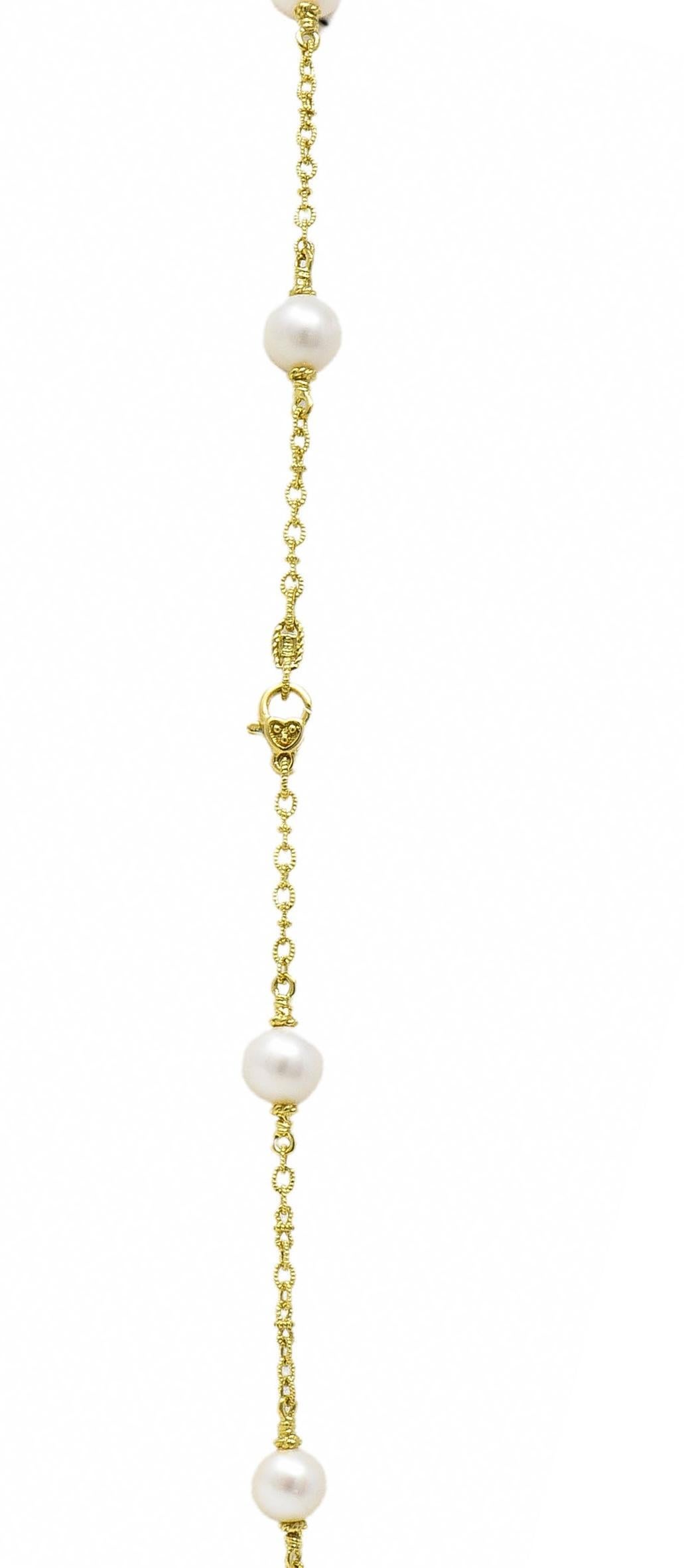 Judith Ripka 2000's Akoya Pearl Diamond 18 Karat Yellow Gold Station Necklace 2