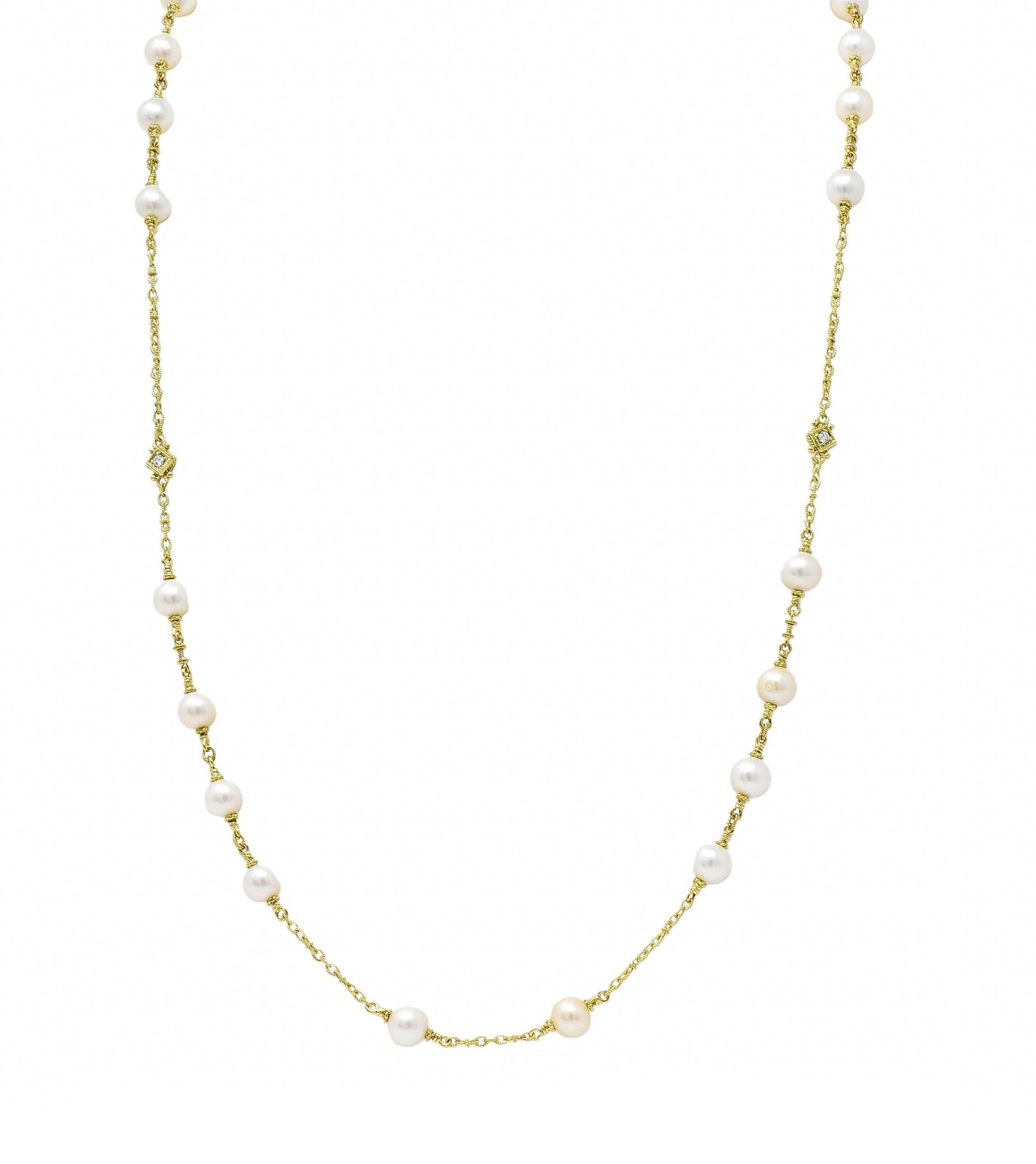 Judith Ripka 2000's Akoya Pearl Diamond 18 Karat Yellow Gold Station Necklace 3