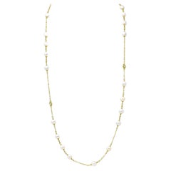 Judith Ripka 2000's Akoya Pearl Diamond 18 Karat Yellow Gold Station Necklace