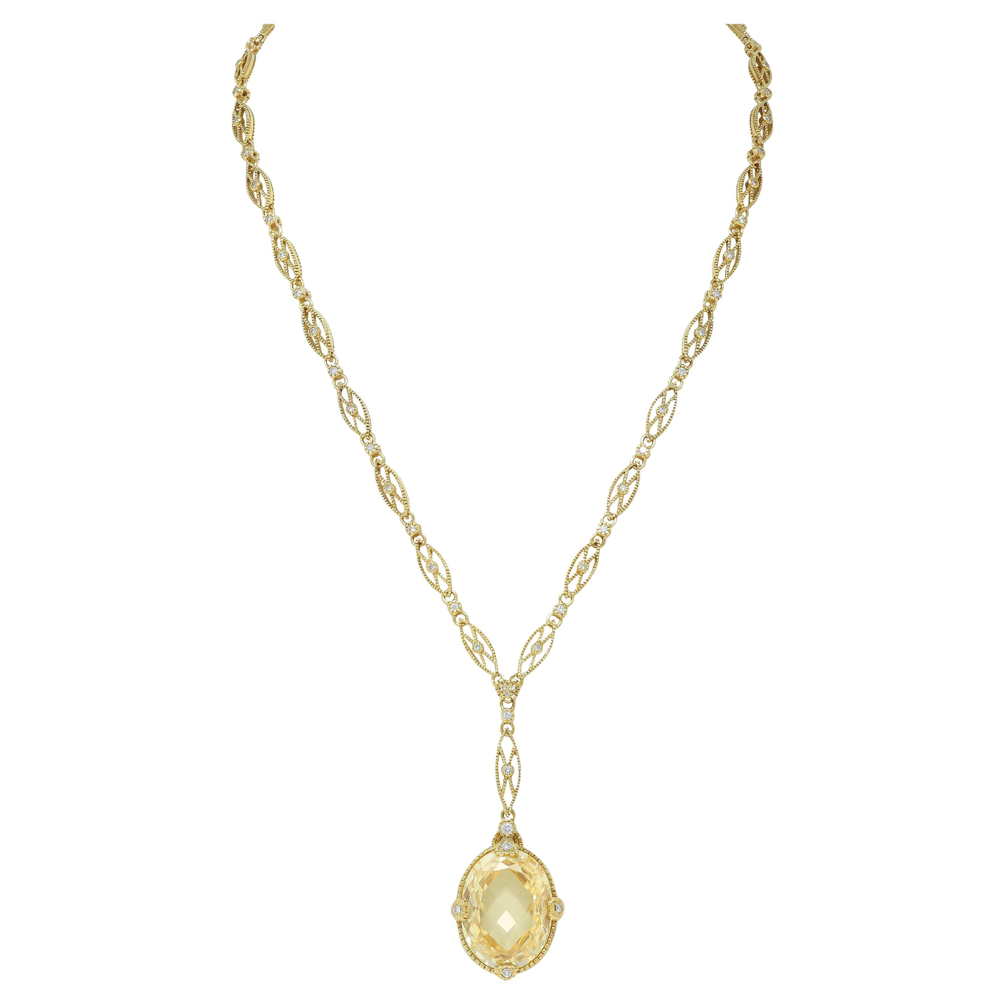 Judith Ripka 2000's Canary Quartz Diamond 18 Karat Gold Sautoir Drop Necklace For Sale