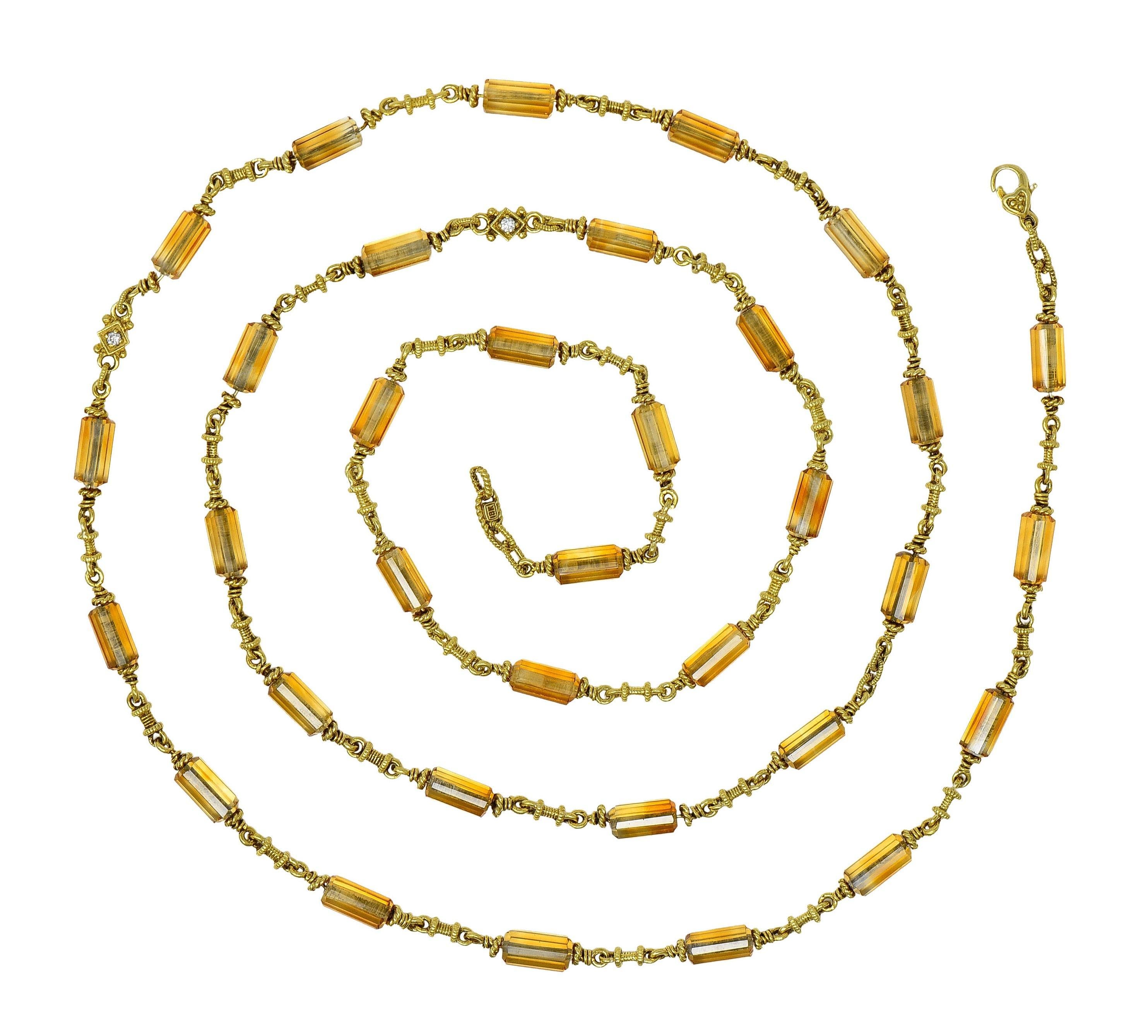 Judith Ripka 2000's Citrine Diamond 18 Karat Yellow Gold Bead Chain Necklace In Excellent Condition For Sale In Philadelphia, PA