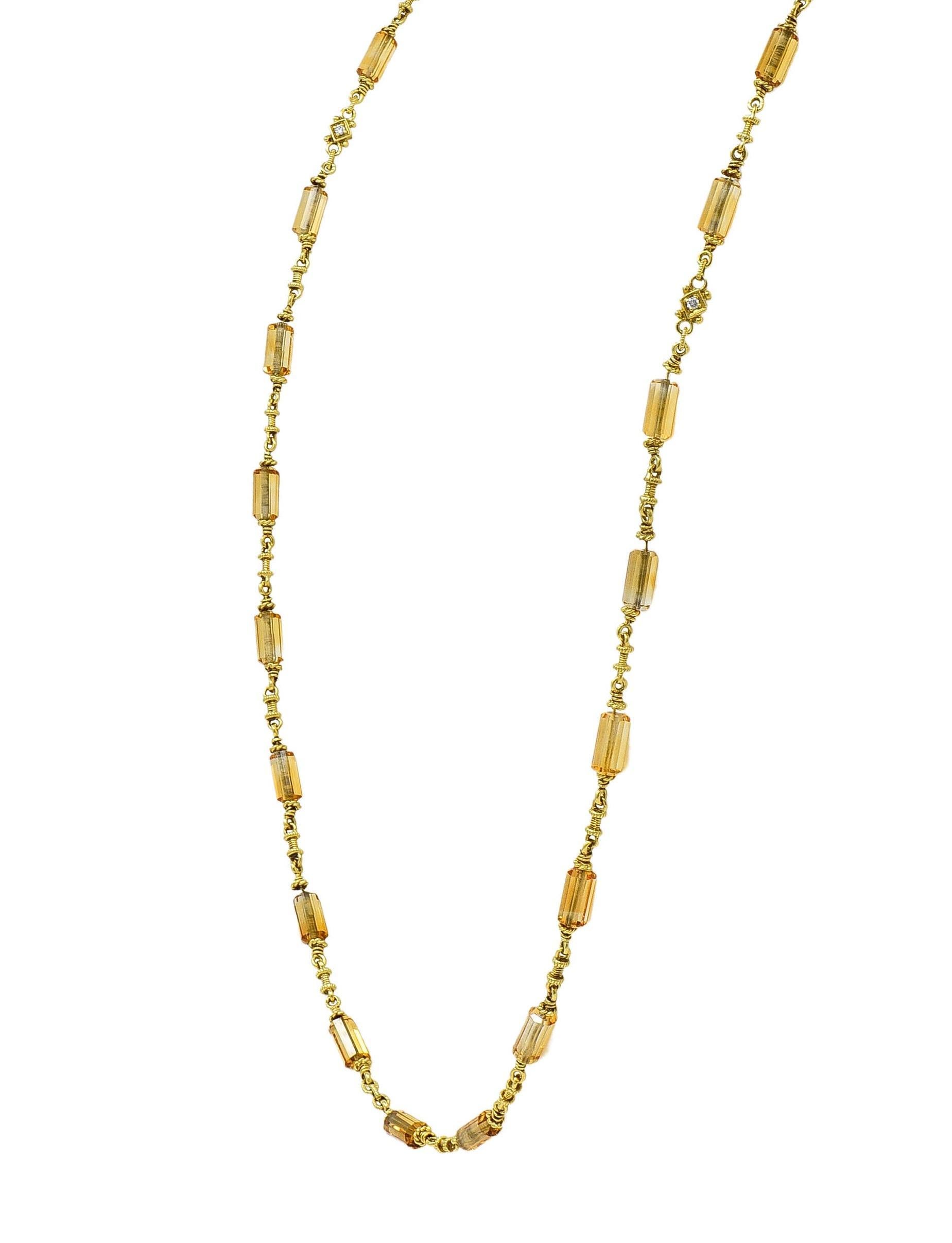 Women's or Men's Judith Ripka 2000's Citrine Diamond 18 Karat Yellow Gold Bead Chain Necklace For Sale