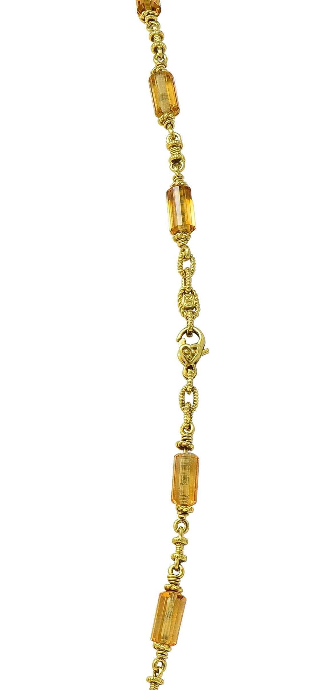 Judith Ripka 2000's Citrine Diamond 18 Karat Yellow Gold Bead Chain Necklace For Sale 1